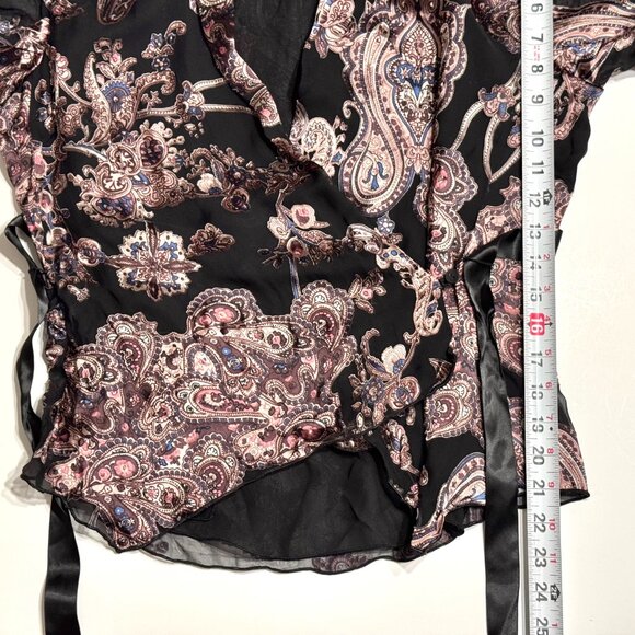Vtg Y2K Silk Beaded Paisley Wrap Top Jacket Floral Tie Belt Whimsigoth Witchy - Picture 14 of 15